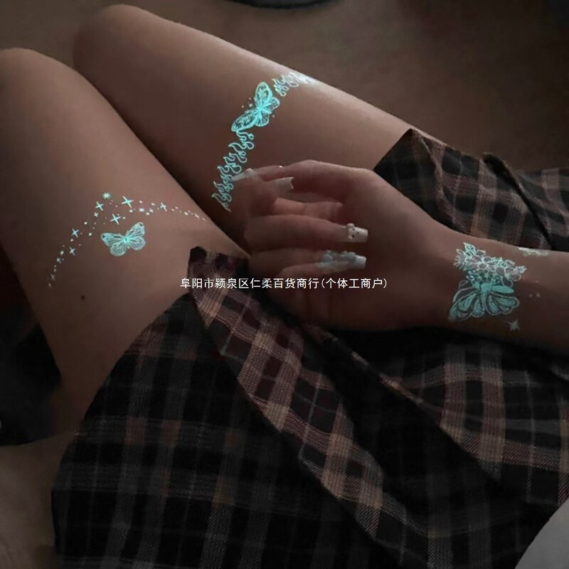 Luminous Butterfly Tattoo Stickers for Women, Waterproof, Long-Lasting, High-End, Cute Stickers, White Cool Sexy Clavicle Stickers, Non-Toxic