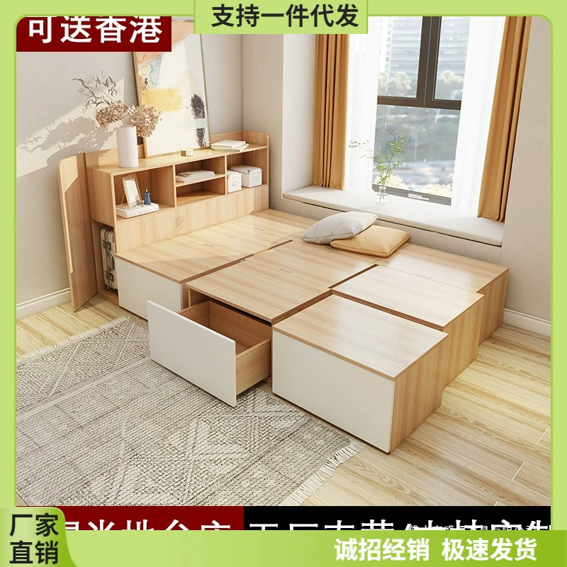 Комбинированная кровать-трансформер с ящиками для хранения, татами, шкафом и ящиком для хранения в стиле кубика Рубика, размер 1,2 м (односпальная).