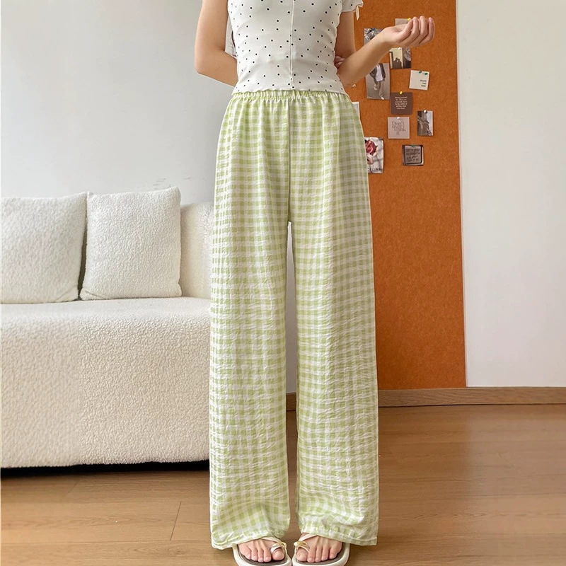 Carefully Selected Popular Plaid Print Wide-Leg Pants for Women, Casual Summer Thin Sleep Pants, Walking Pants, Loose Straight-Leg Home Pants Carefully Selected Popular Plaid Print Wide-Leg Pants for Women, Casual Summer Thin Sleep Pants, Walking Pants, Loose Straight-Leg Home Pants