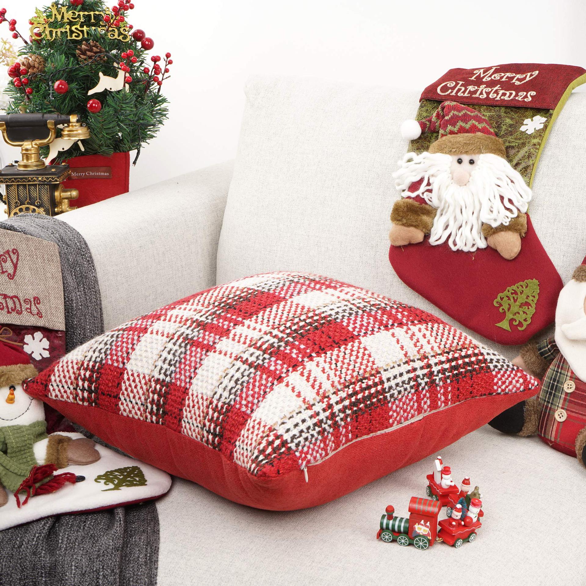 Transfronteriza nueva navidad de lana a cuadros de impresión de moda nueva funda de almohada cómoda sala de estar sofá tela para el hogar