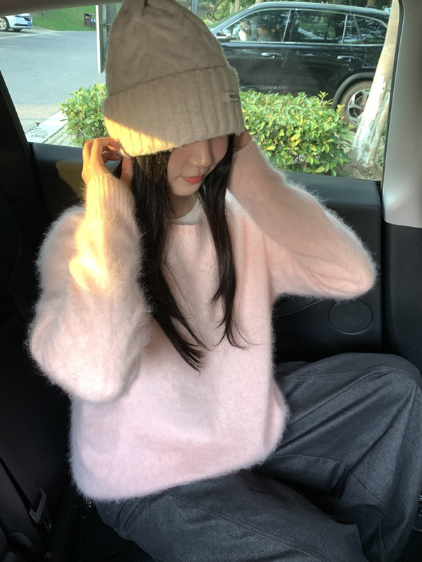 秋季新款！韩系高品质含羊毛拉毛多色百搭休闲纯色舒适针织衫|undefined