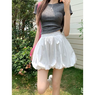 带口袋设计感花苞裙裤女装2025夏季高腰显瘦蓬蓬裙裤白色短裤