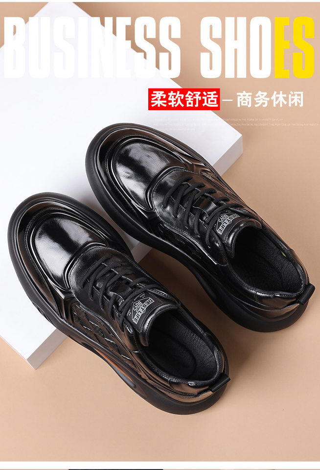 Giày thể thao nam da bò lớp đầu buộc dây, đế đệm khí, gót vừa 3–5 cm — Màu nâu, màu đen chi tiết 5