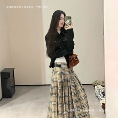 早秋韩系氛围感穿搭套装女秋季2025新款牛仔外套格子半身裙一整套