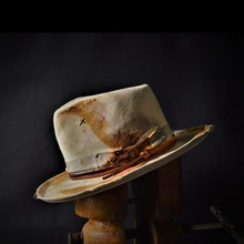 跨境时尚纯羊毛毡帽做旧复古风男女羊毛礼帽蝴蝶结织带装饰毡帽