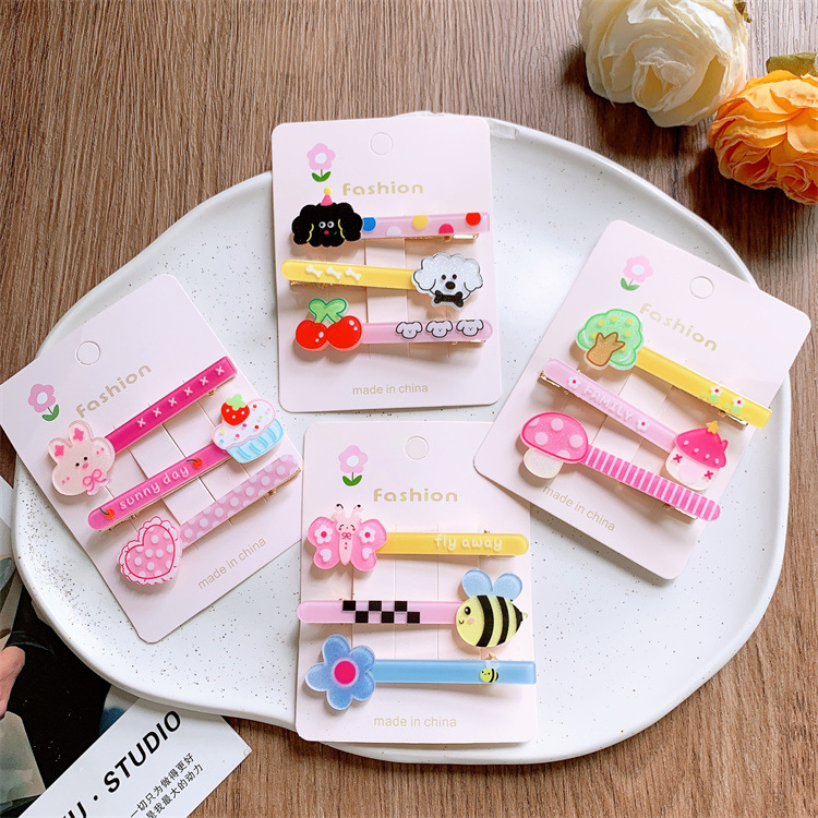 兒童亞克力可愛卡通動物髮夾小女孩側邊碎發劉海夾一字夾套裝發卡
