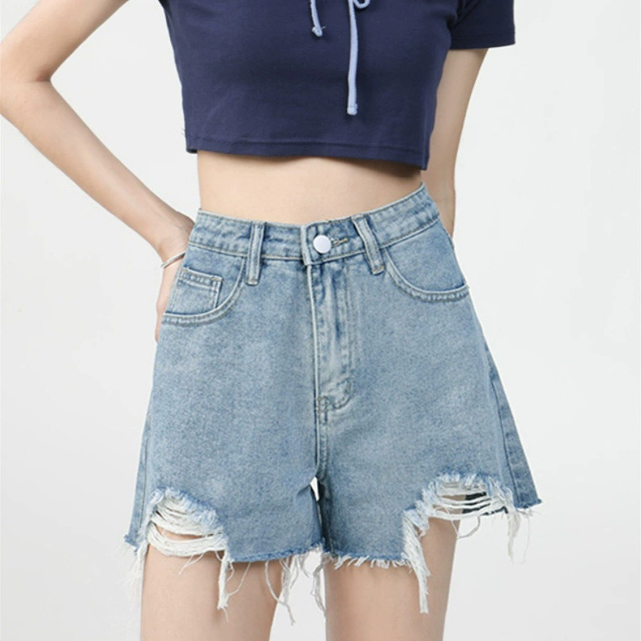 Женские джинсовые шорты 2025, новые летние тонкие рваные широкие брюки, суперпопулярные шорты А-силуэта с высокой талией