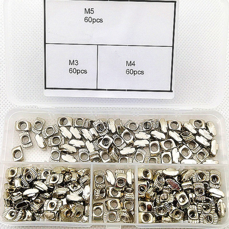 跨境电商批发 180pcs盒装 2020镀镍碳钢T型螺母高强度梯形螺母