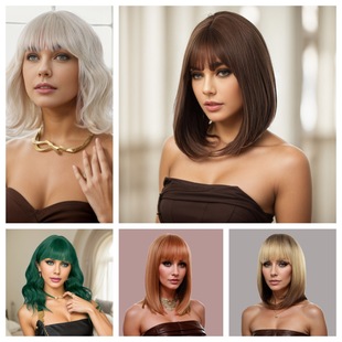 The United States, Northern Europe and the Middle East cross-border hot bobo head neat bangs wig full hair short women's reddish brown headgear
