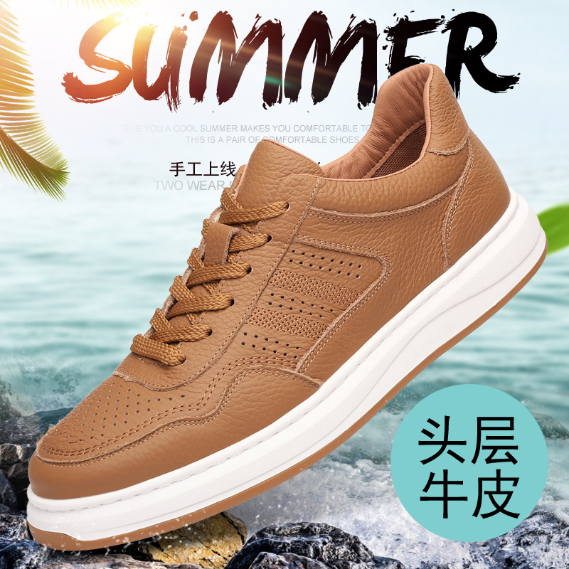 Piel de vaca de primera capa de verano nuevos hombres sandalias de cuero de cuero casual para hombres zapatos de hombre huecos perforados transpirables zapatos de hombre
