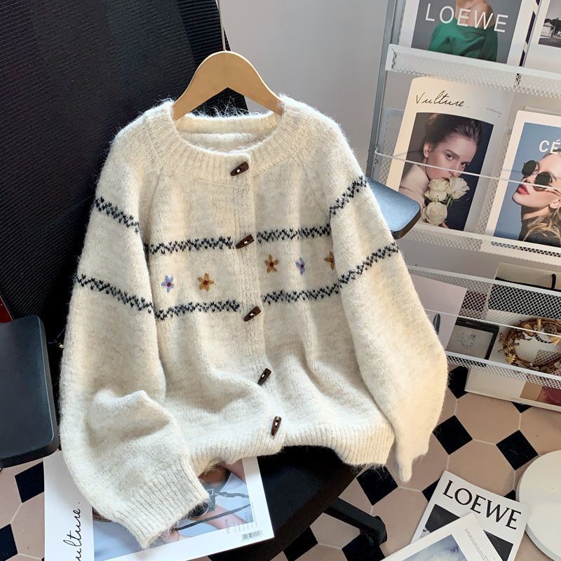 韩版软糯牛角扣毛衣外套女装开学季洋气显瘦针织衫上衣学院风开衫