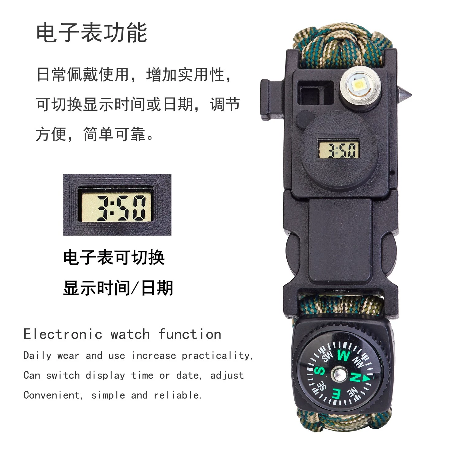 Universal digital watch, travel bracelet, lighter