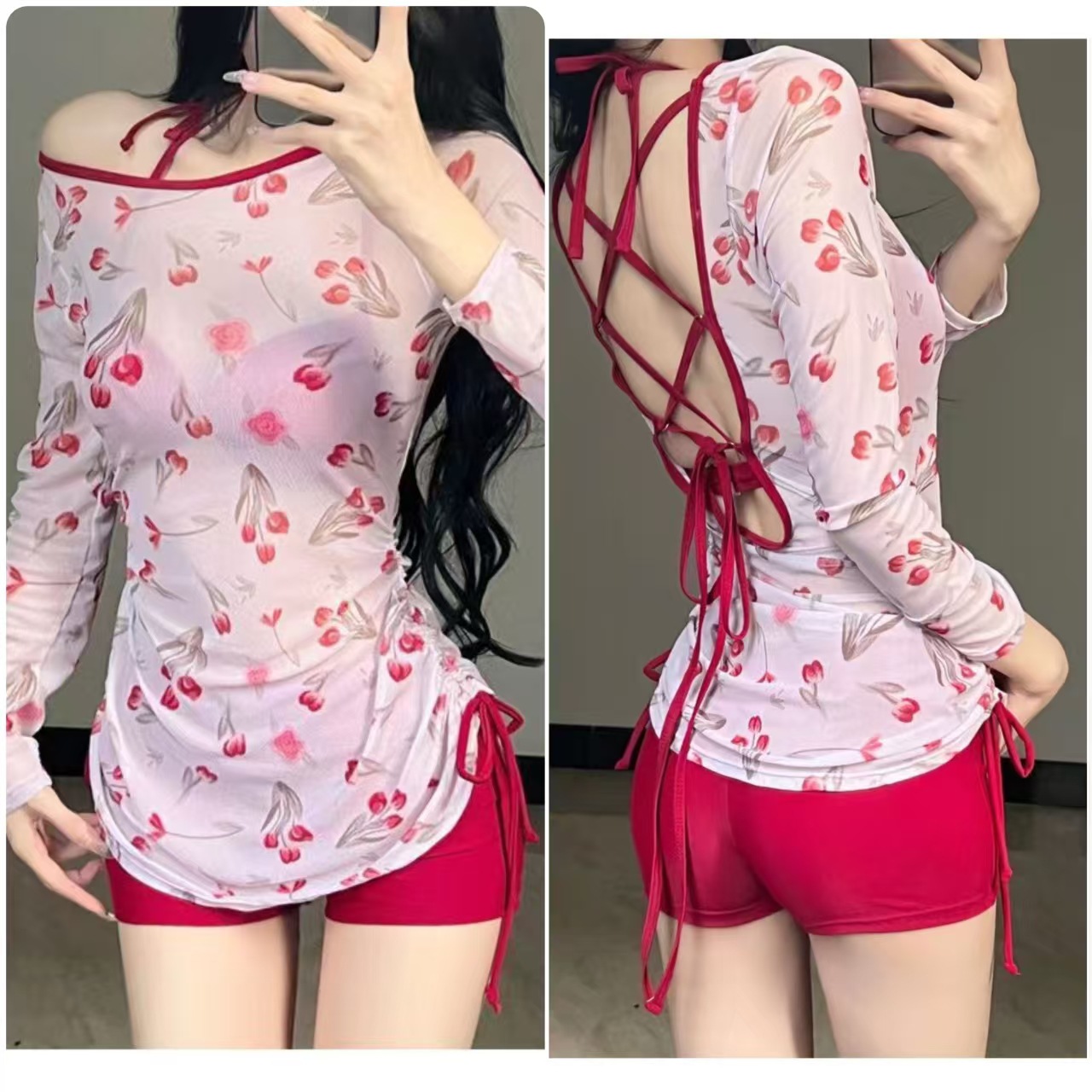 2025 New Women's Split Three-Piece Shorts Printed Swimsuit Swimsuit 30107