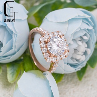 14K Rose Gold Moissanite Round 2 Carat Main Stone Women's Fashion Trendy Diamond Ring Guangzhou Factory Direct Sale