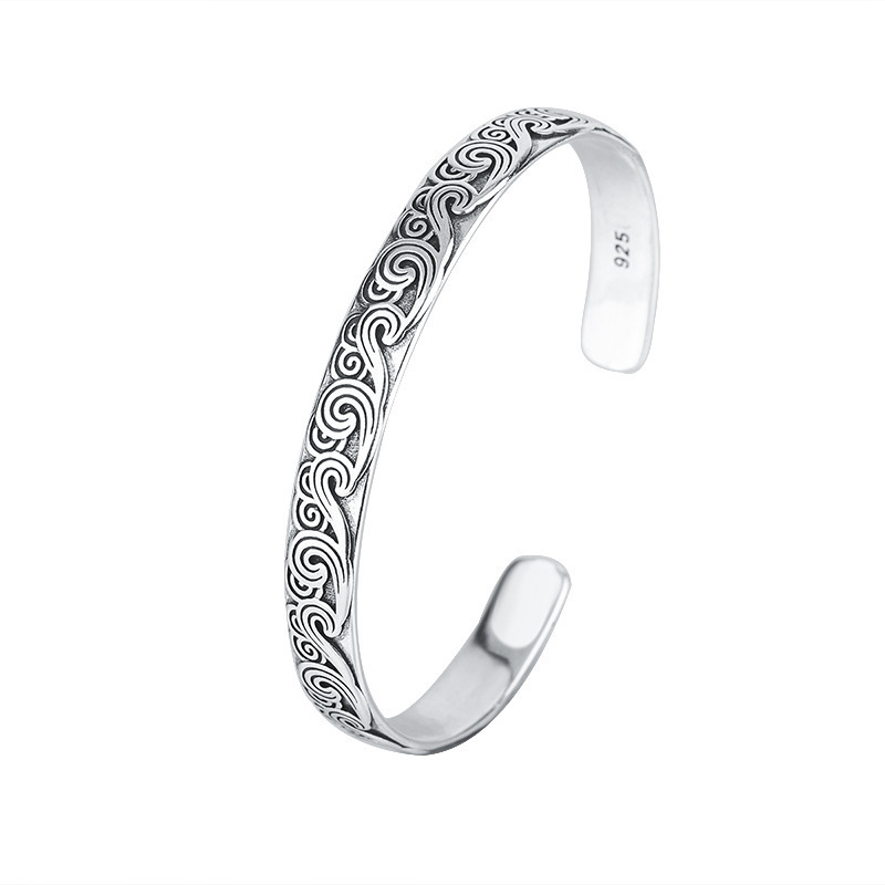 925 plata esterlina ondulación pulsera retro sensación alta nicho lujoso ligero simple moda joyería anillo pulsera pulsera mujer