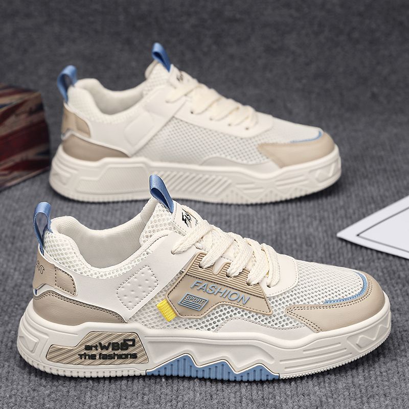 Men's Shoes Summer Breathable Thin Mesh Hollow Mesh Shoes All-match Casual Board Shoes Youth Sports Elevated White Shoes