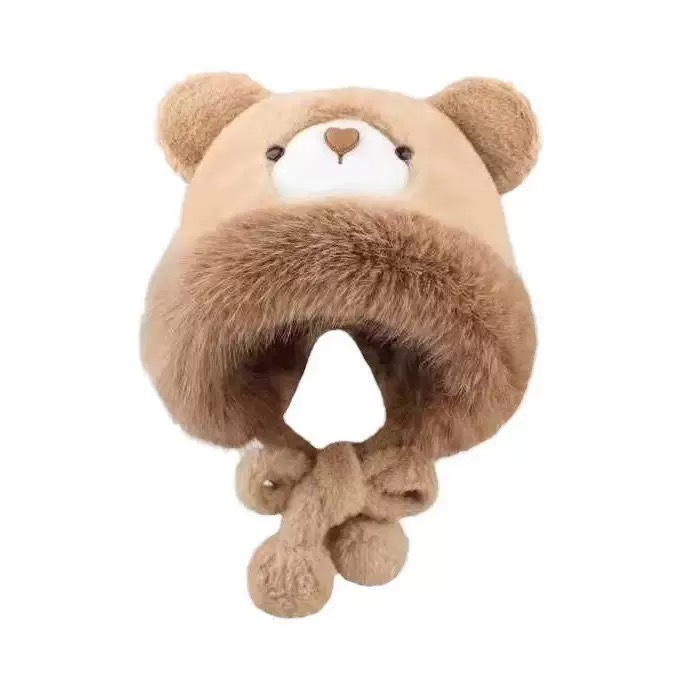 ぬいぐるみクマの帽子女性のための秋と冬 2025 新しいかわいい顔が見える小さな防風暖かい耳保護多用途プルオーバー帽子