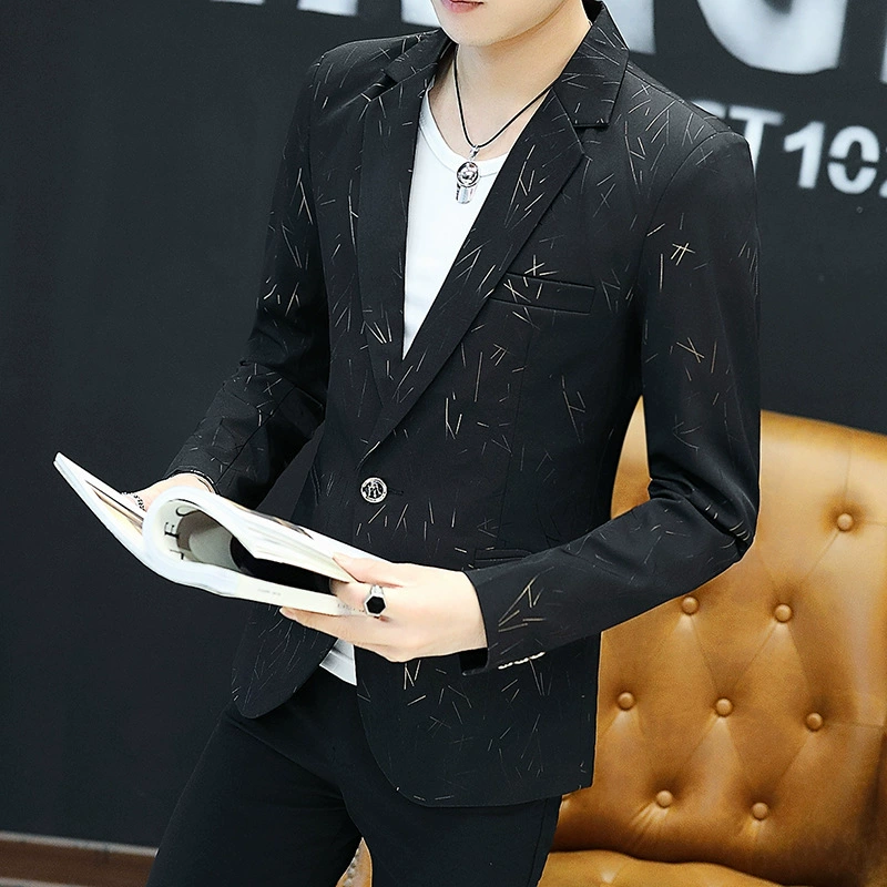2023 весна и осень новые принты с длинными рукавами маленький костюм для мужчин корейская версия тонкая молодежная повседневная модная куртка