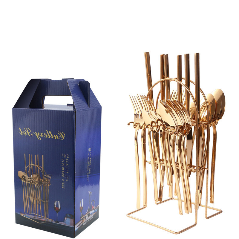 Vajilla de caballero de acero inoxidable de Amazon transfronterizo, bistec occidental, cuchillo, tenedor, cuchara, cuchara de postre, juego de caja de regalo de 24 piezas