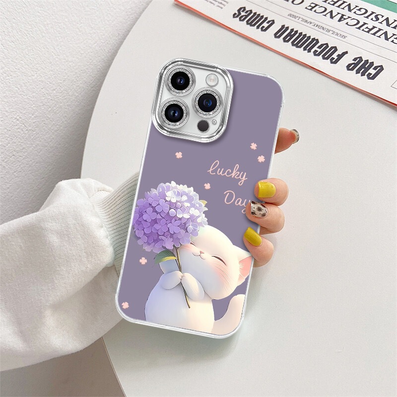 Cute Cat Feather Gauze Case Suitable for Apple 16Promax Mobile Phone Case 13 Cute 14 with Lens Film 15 Couple 11