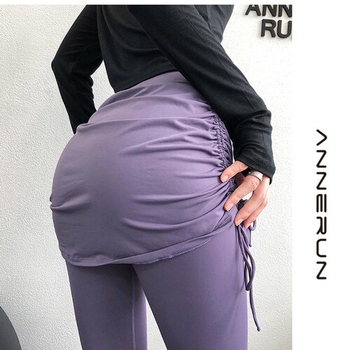 Yiwu Meixi two-piece fitness skirt pants for women, elastic outerwear yoga pants, high-waisted buttock-lifting tie belt tight sports pants