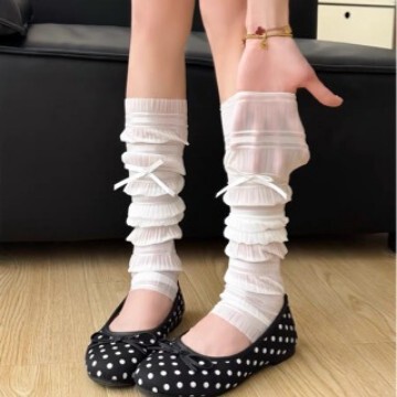 Spring and Summer Thin Miu-Style Ballet-Style Japanese Sweet Girl Bow-Knot Ruffle Socks Bamboo Knit Long Socks College Style Spring and Summer Thin Miu-Style Ballet-Style Japanese Sweet Girl Bow-Knot Ruffle Socks Bamboo Knit Long Socks College Style
