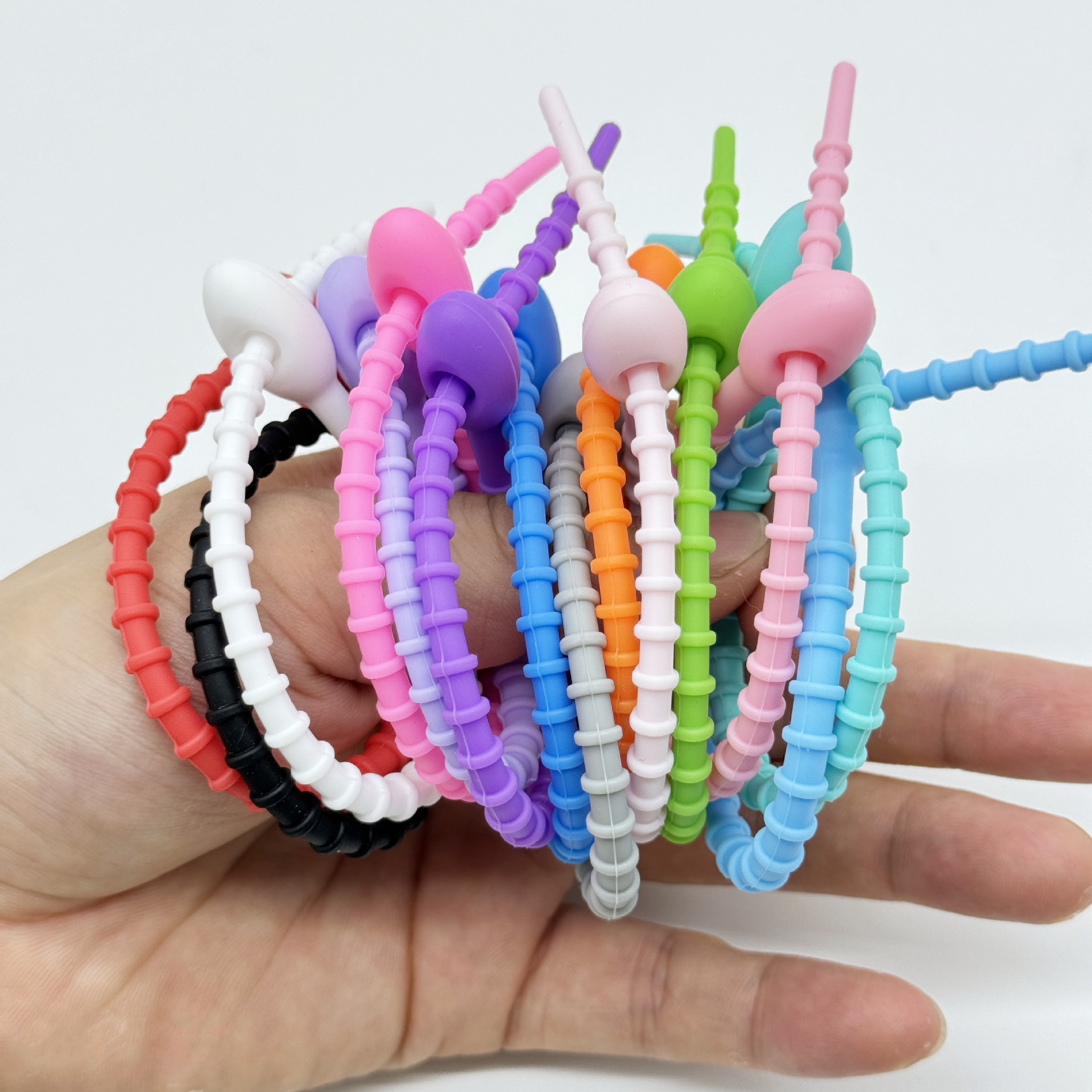 Color 21cm silicone cable tie data cable storage rope self-locking twine tadpole tie diy keychain accessories