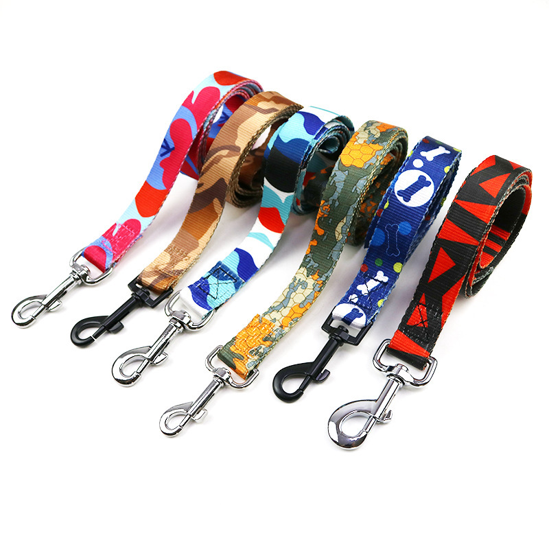2.5cm polyester printed webbing pet leash pet dog collar chest strap leash in stock wholesale
