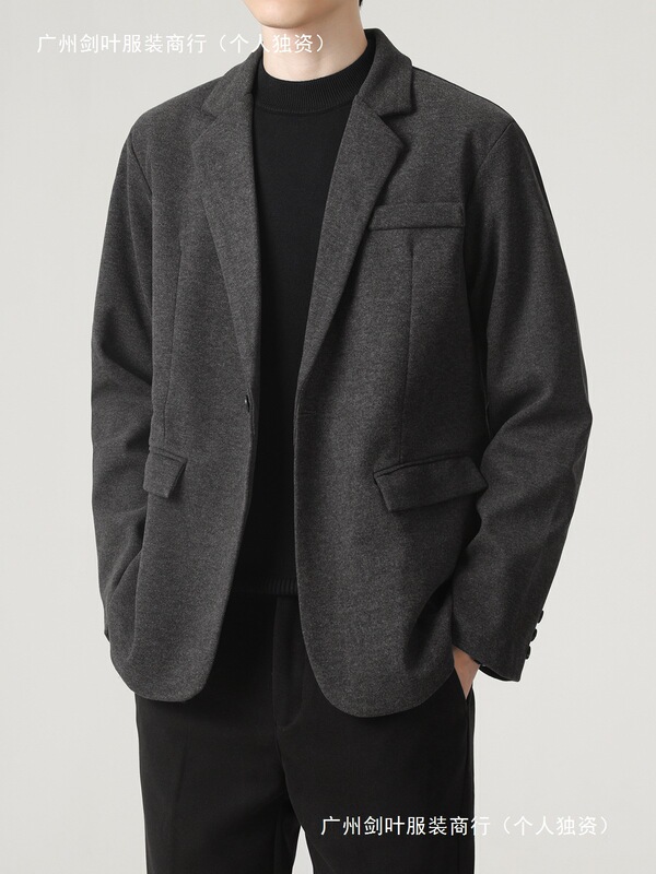 Autumn and Winter Casual Suit Men's Hong Kong Style Ins Retro Loose All-match Stiffened Light Mature plus size Suit Jacket