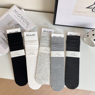 Spring and summer thin breathable slimming pressure calf socks knee-high classic solid color academic style women's versatile pile socks