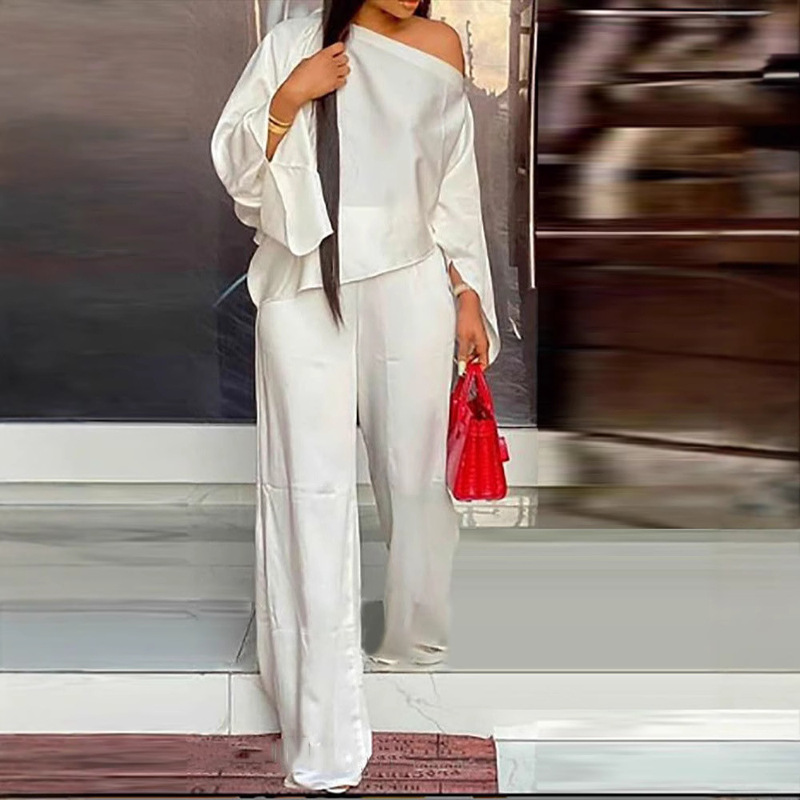 Cross-border supply new fashion casual suit women's European and American elastic cotton wide-leg pants two-piece set a large number of in stock