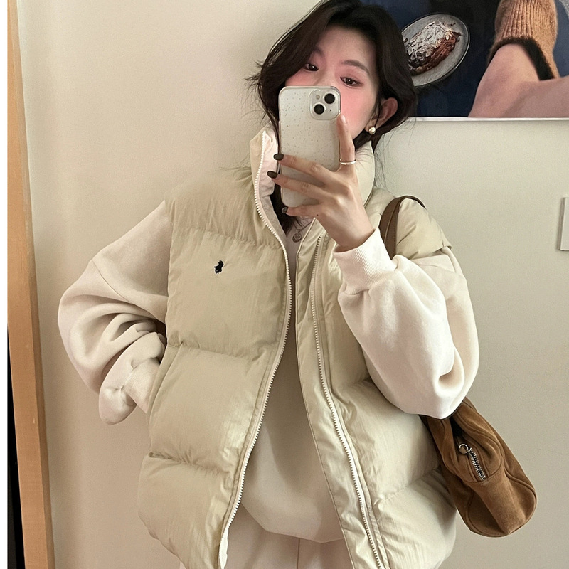 韩系时尚百搭棉服马甲女2025冬季新款叠穿坎肩立领背心外套上衣女|undefined