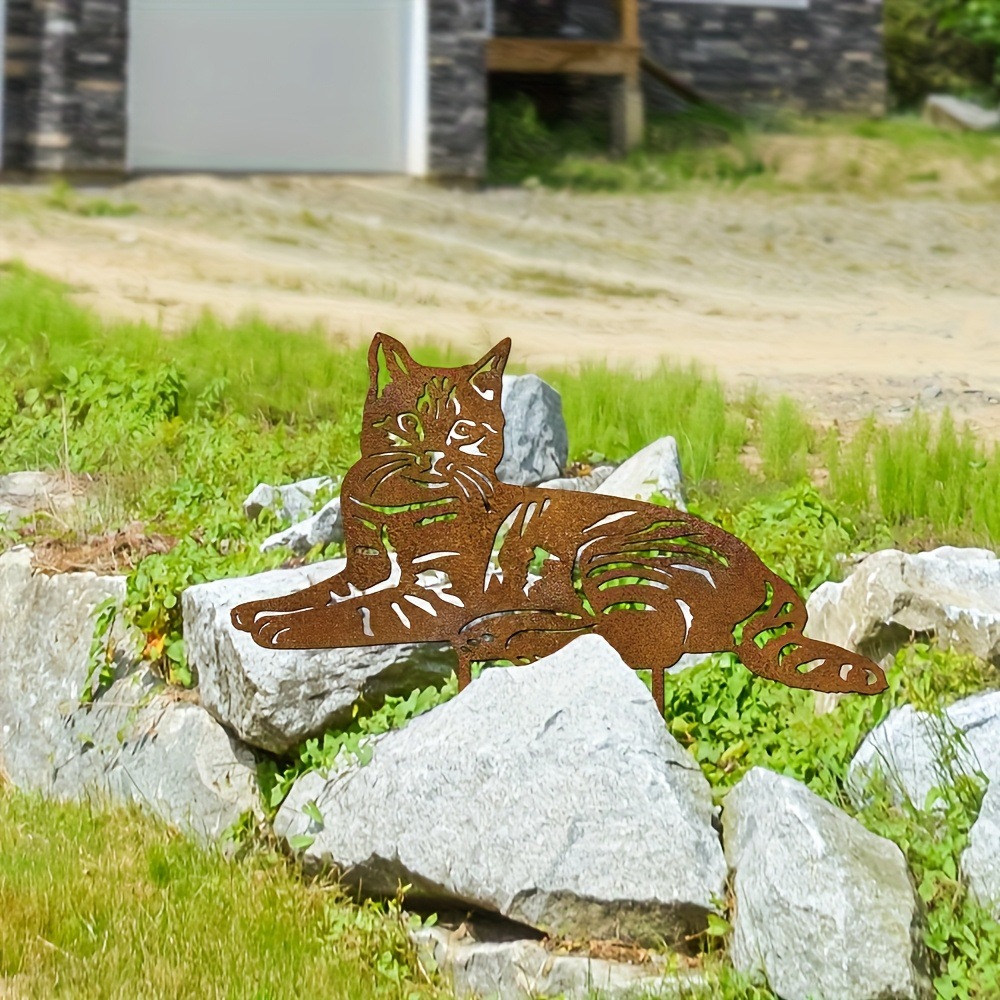 跨境小猫铁艺金属镂空装饰创意庭院插牌草坪花园宠物插件