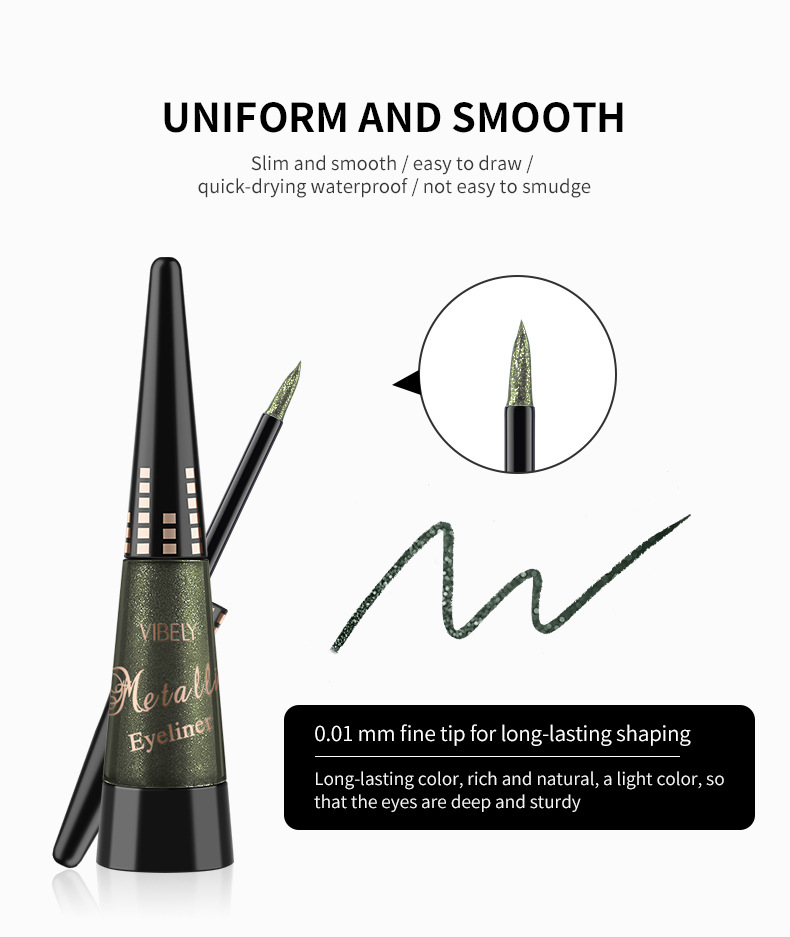 VIBELY export pearlescent colored eyeliner Liquid pen, quick-drying, waterproof, non-smudging liquid ultra-fine eyeliner pen wholesale Application Scenario