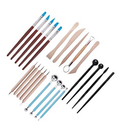 陶藝工具泥塑肌理壓痕筆硅膠筆多功能軟陶泥木質雕刻刀粘土工具