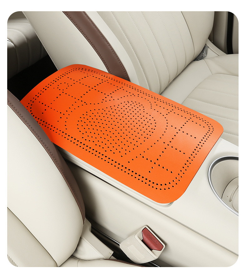 Car armrest box pad, suede cartoon heart perforated armrest box protective cover, universal central armrest heightening pad