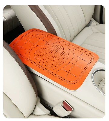 Car armrest box pad, suede cartoon heart perforated armrest box protective cover, universal central armrest heightening pad (Armrest box pad) - orange