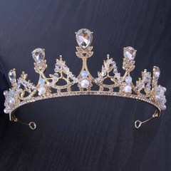 Cross-border best-selling Baroque handmade crystal crown headpiece wholesale, bride crown alloy headpiece hair accessory decoration