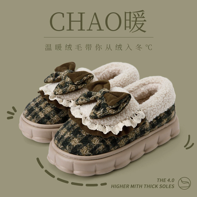 Южный Боан бант хлопчатобумажные тапочки женский зимний новый интерьер