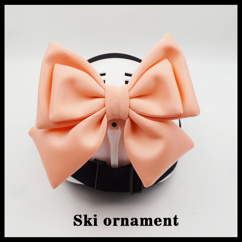 Universal Creative Ski Helmet Double Layer Bowknot Decoration Motorcycle Helmet (Auto Parts and Accessories) - double-layer-bowknot-light-orange-only-bowknot-velcro