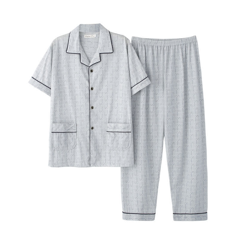 Pantalones de manga corta de verano 100% pijamas de algodón fino ocio traje de hombre de mediana edad y ancianos homewear