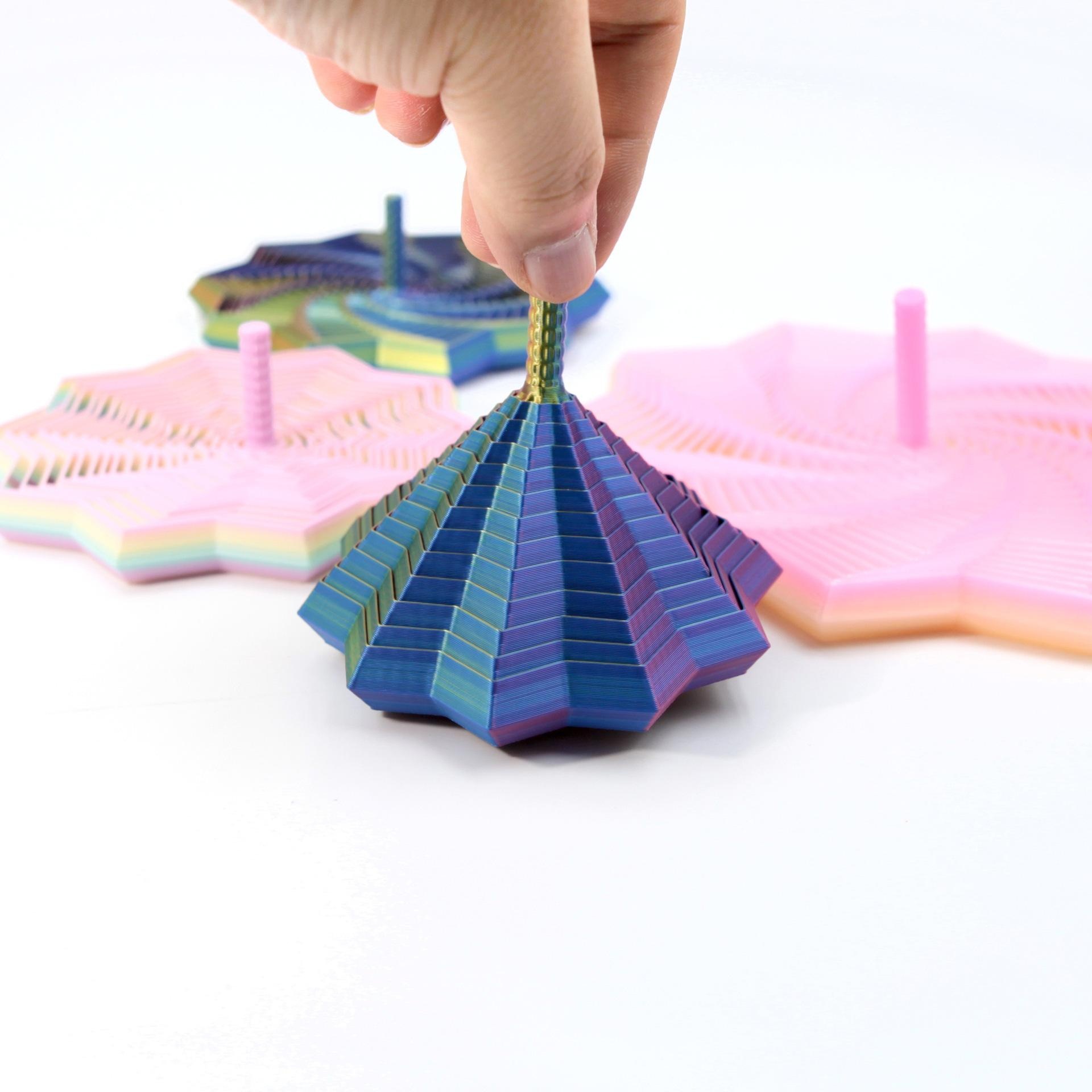 Ilusión visual transfronteriza descompresión torre de rábanos impresa en 3D juguetes de puzzle para niños espiral poligonal gran tecnología negra completa