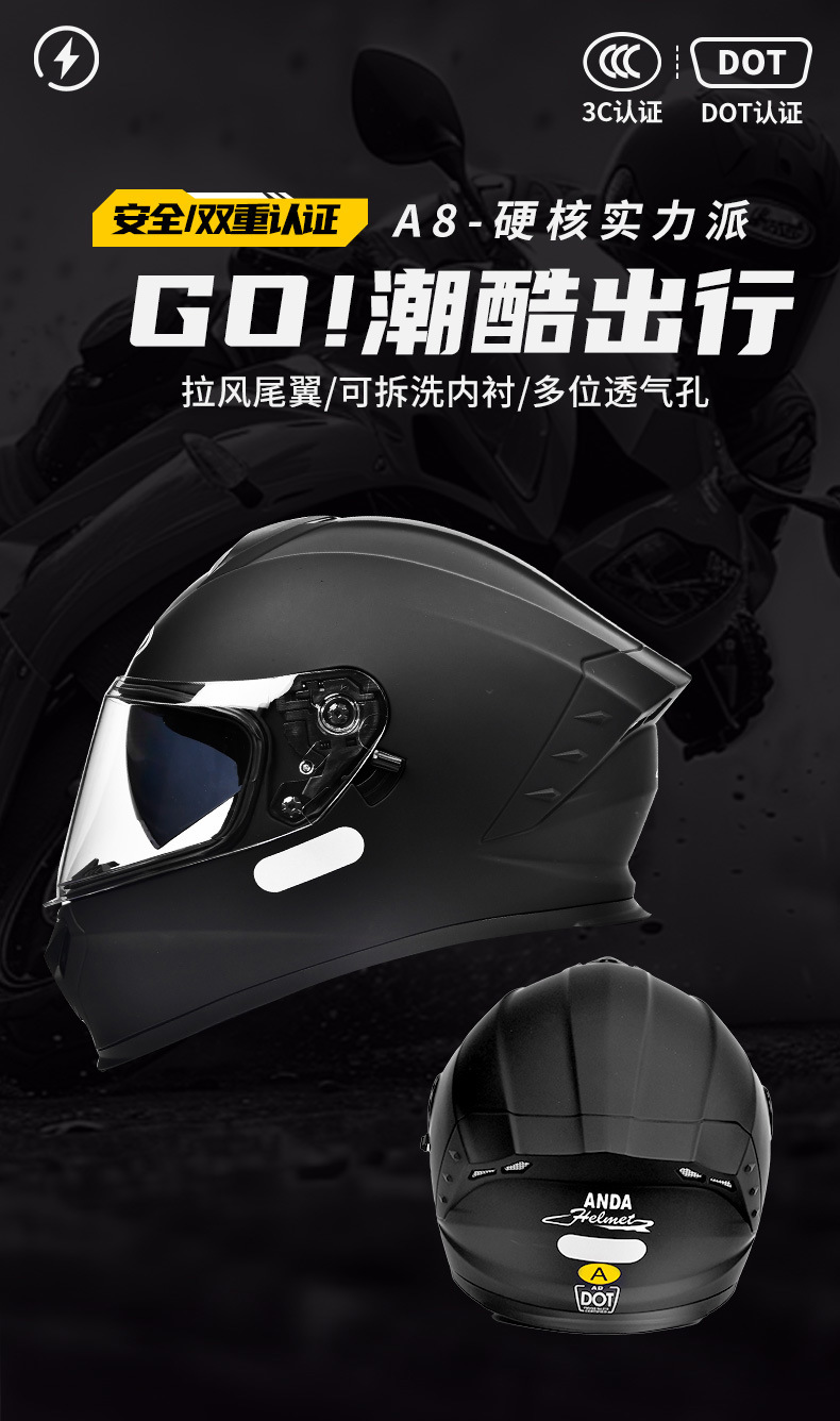 Ad Electric Motorcycle Helmet for Men and Women, Universal for All Seasons, 3C Certified Motorcycle Full-Face Helmet, Dot Certified Safety Helmet
