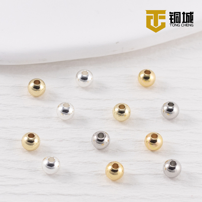 14K gold solid copper beads color 18K plating real gold beads diy accessories round beads bracelet loose beads handmade