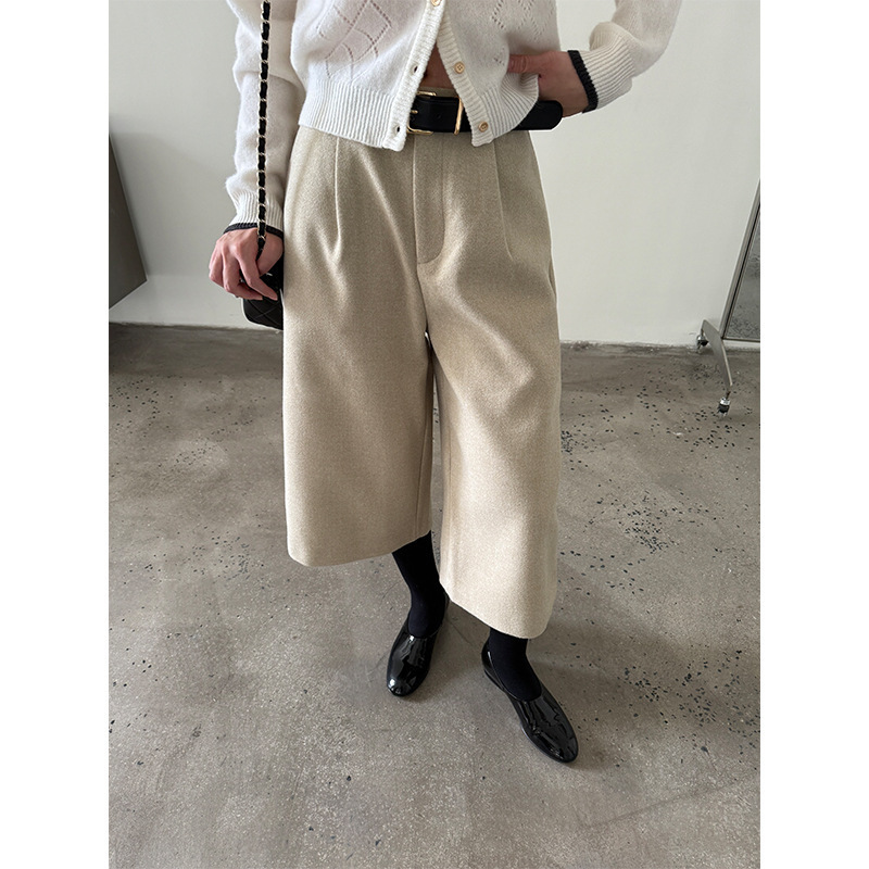[Clearance No Returns] Winter Lazy Fashion Straight-Leg Cropped Wide-Leg Pants for Women Casual Simple Woolen Pants 23776