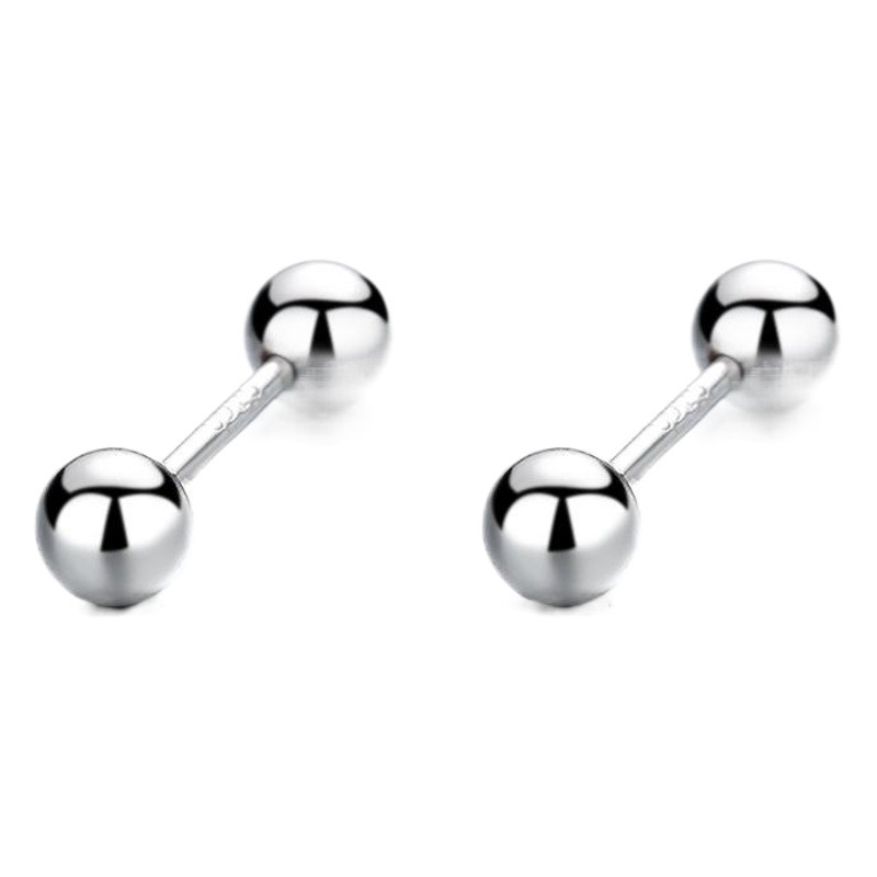 Hilo de hilo agujero de la oreja con mancuernas pendientes de cuentas redondas hembra s925 plata pura hueso de la oreja hebilla de La torcedura de la uña pequeña simple Pick-joyería libre del oído