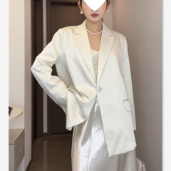厂家直销白色醋酸西装外套女薄款2025春夏新款感缎面通勤防晒西服