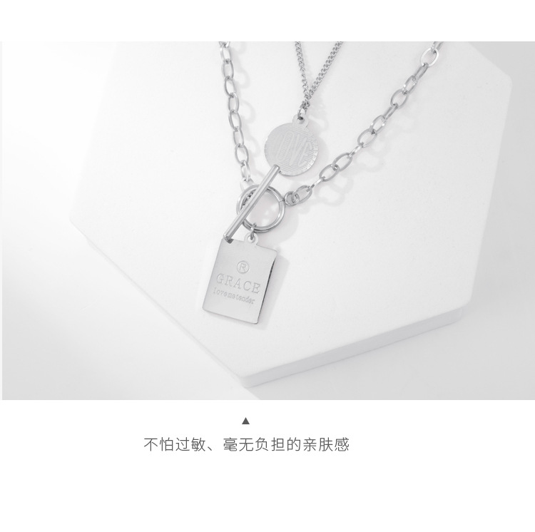 Multi-layered Wear Buckle Square Brand Personality Titanium Steel Necklace display picture 6