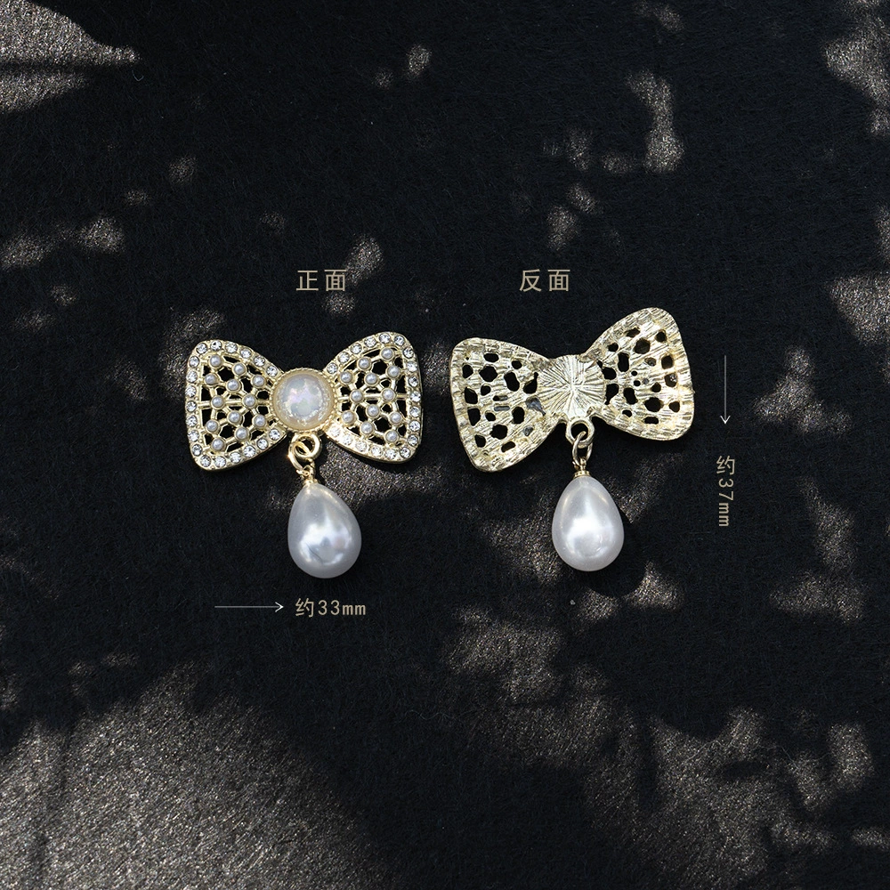 Metal accessory pearl, pendant with bow, DIY