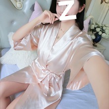 冰丝浴袍睡衣晨袍丝绸睡袍一体宽松性感睡裙女士薄款家居服